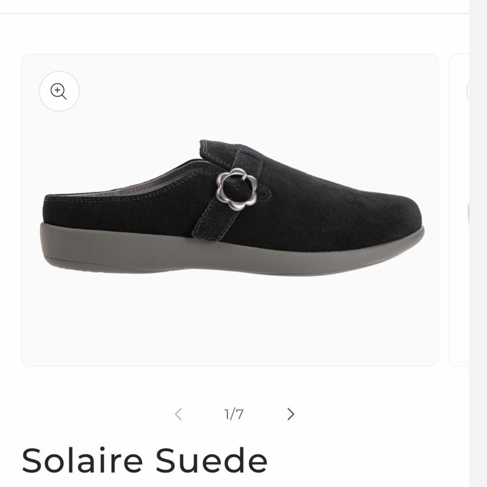 REVITALIGN Solaire Suede Mule — Black with Gunmetal Buckle